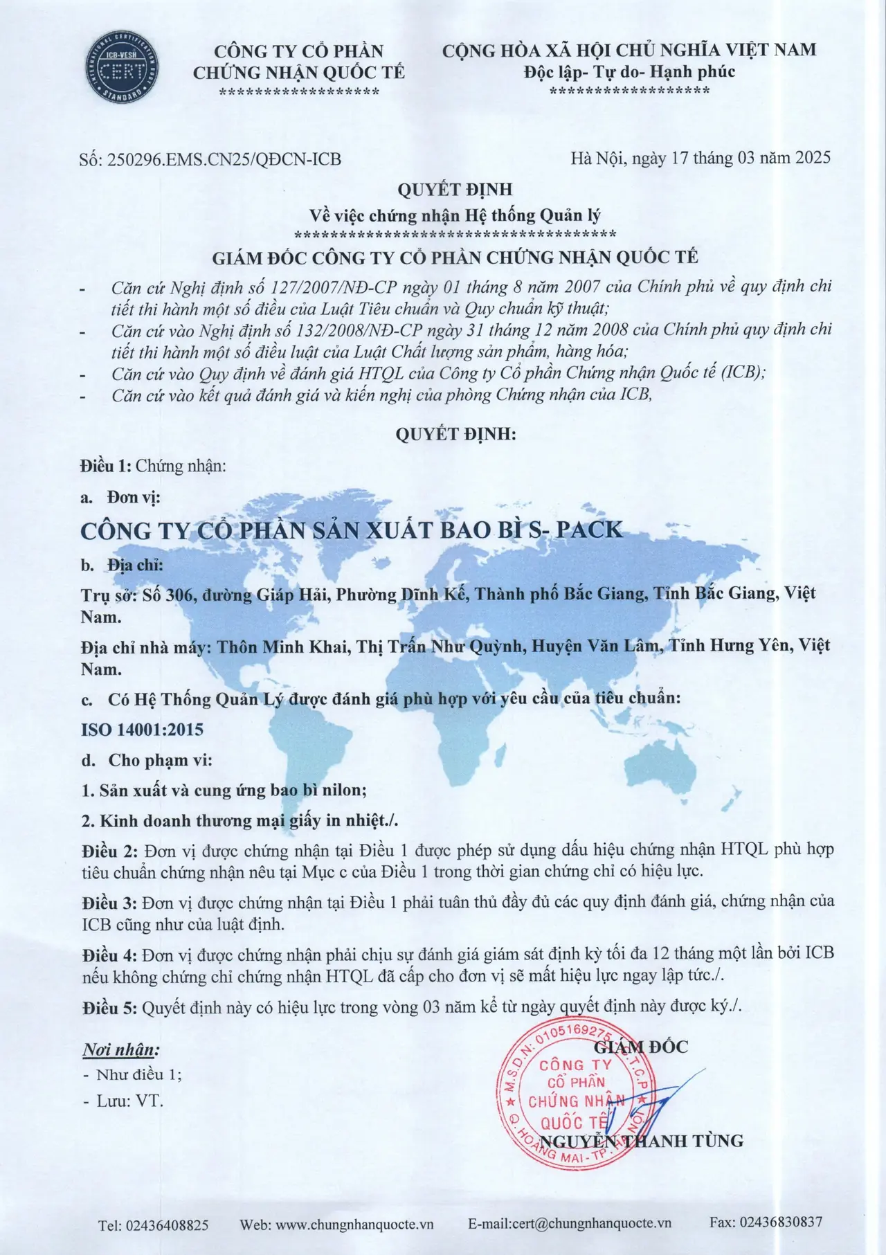 Giấy chứng nhận ISO 14001:2015