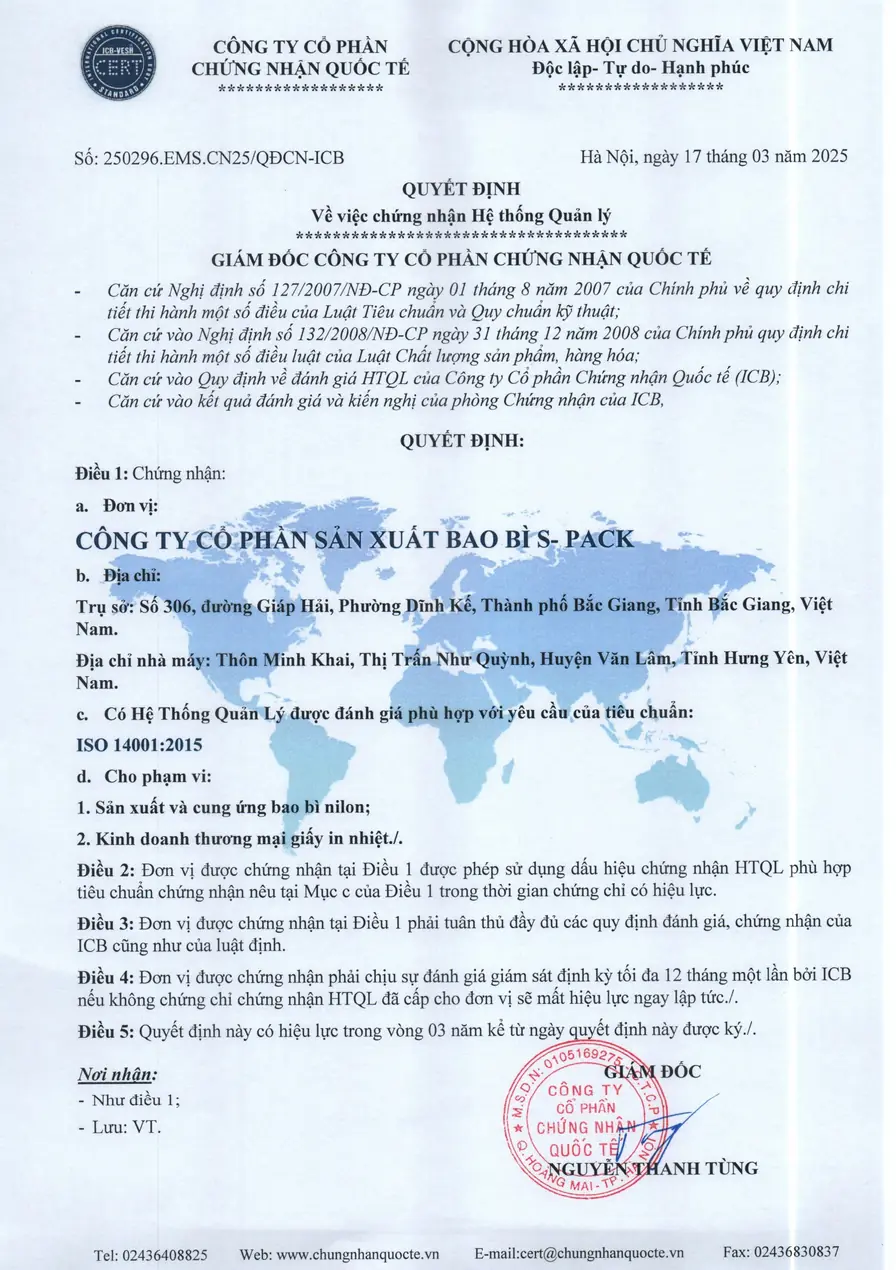 ISO 14001:2015 certification decision